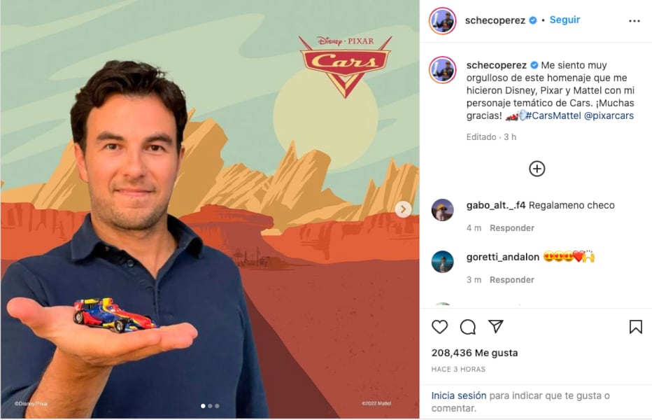 Checo Pérez se convierte en un personaje de 'Cars'