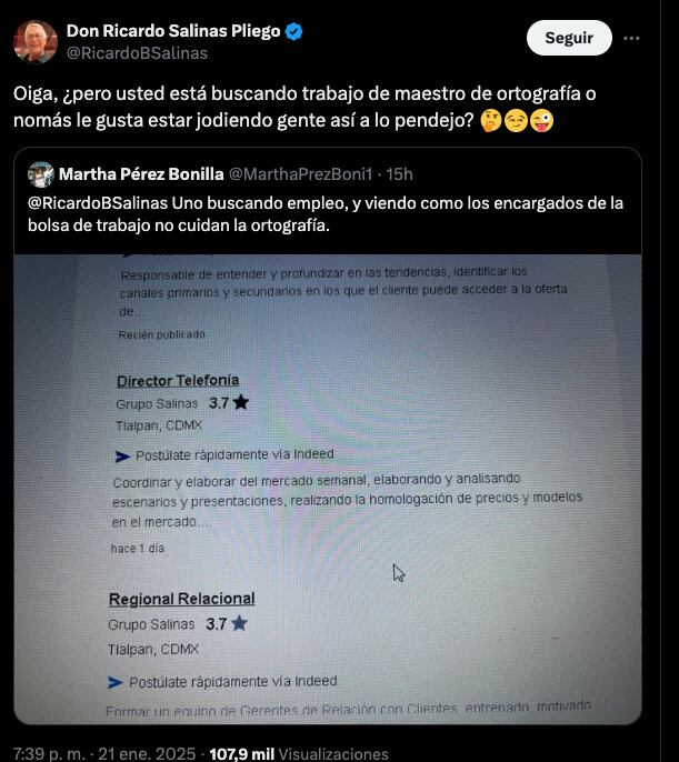 Ricardo Salinas Pliego es exhibido por pésima ortografía en sus vacantes para Grupo Salinas