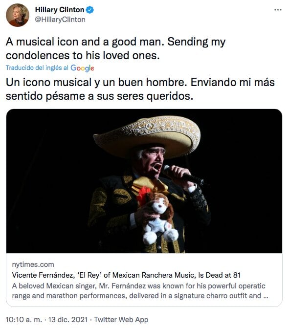 Tuit de Hillary Clinton