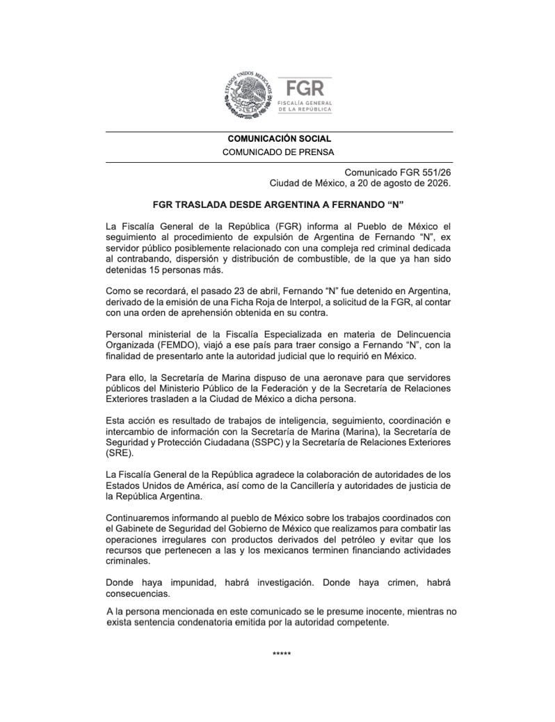 FGR confirma que Fernando Farías Laguna será trasladado a México