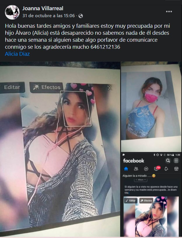 Reporte de desaparición de Alicia "Tita" Díaz