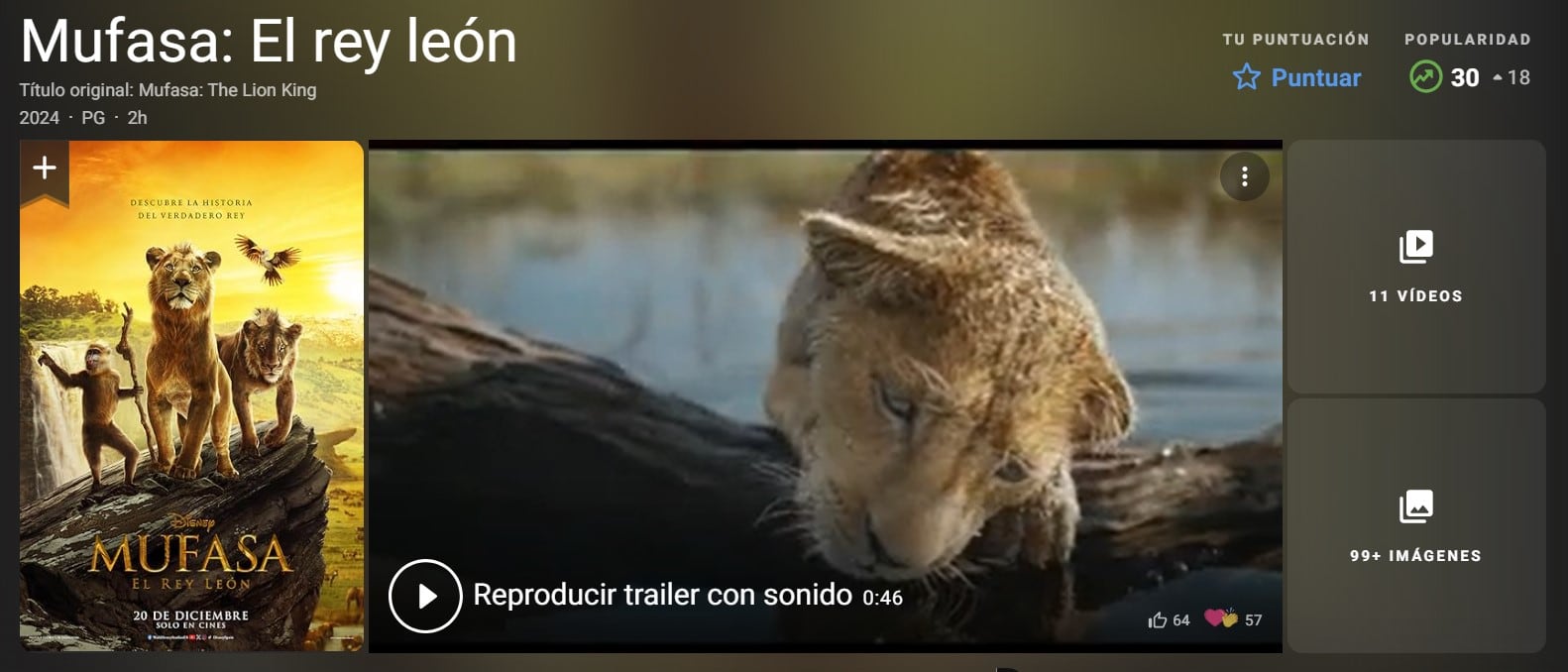Mufasa: El Rey León en IMDb