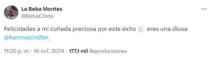 La Beba Montes le envió un mensaje de cariño a su 'cuñada' Karime Pindter