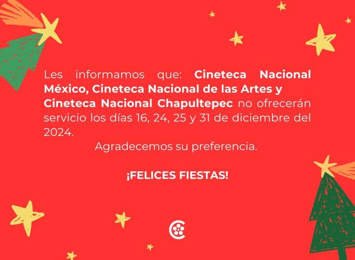 Cierre Cineteca Nacional por Navidad y Año Nuevo