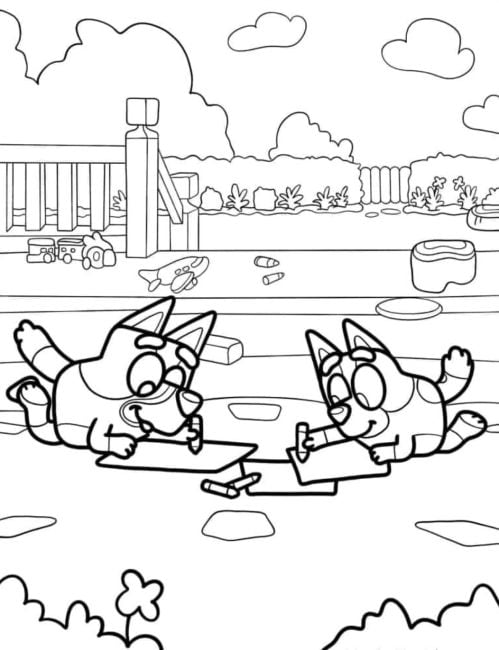 Bluey y Bingo haciendo la tarea en el regreso a clases