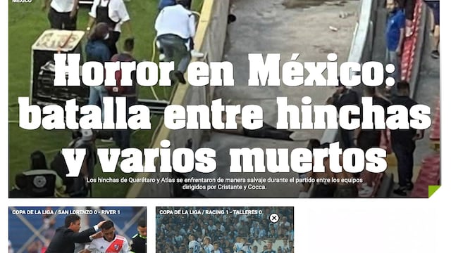 Portada del diario Olé sobre la pelea entre barras del Querétaro FC y Atlas FC