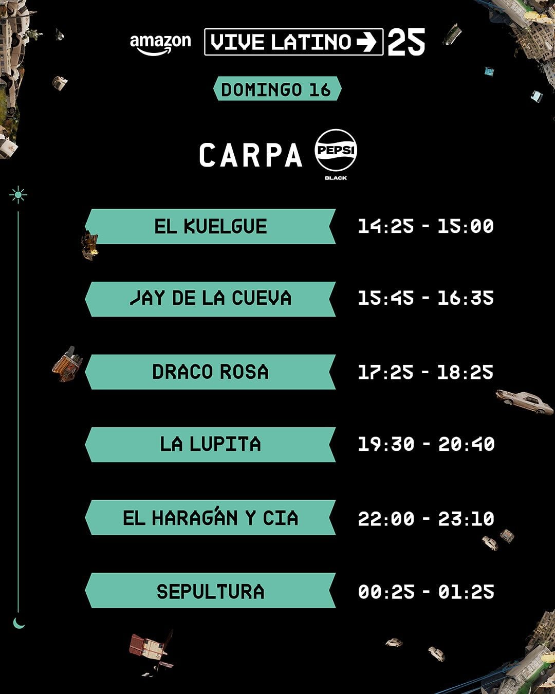 Vive Latino 2025 Horarios Domingo 16 Escenario Carpa Pepsi Black