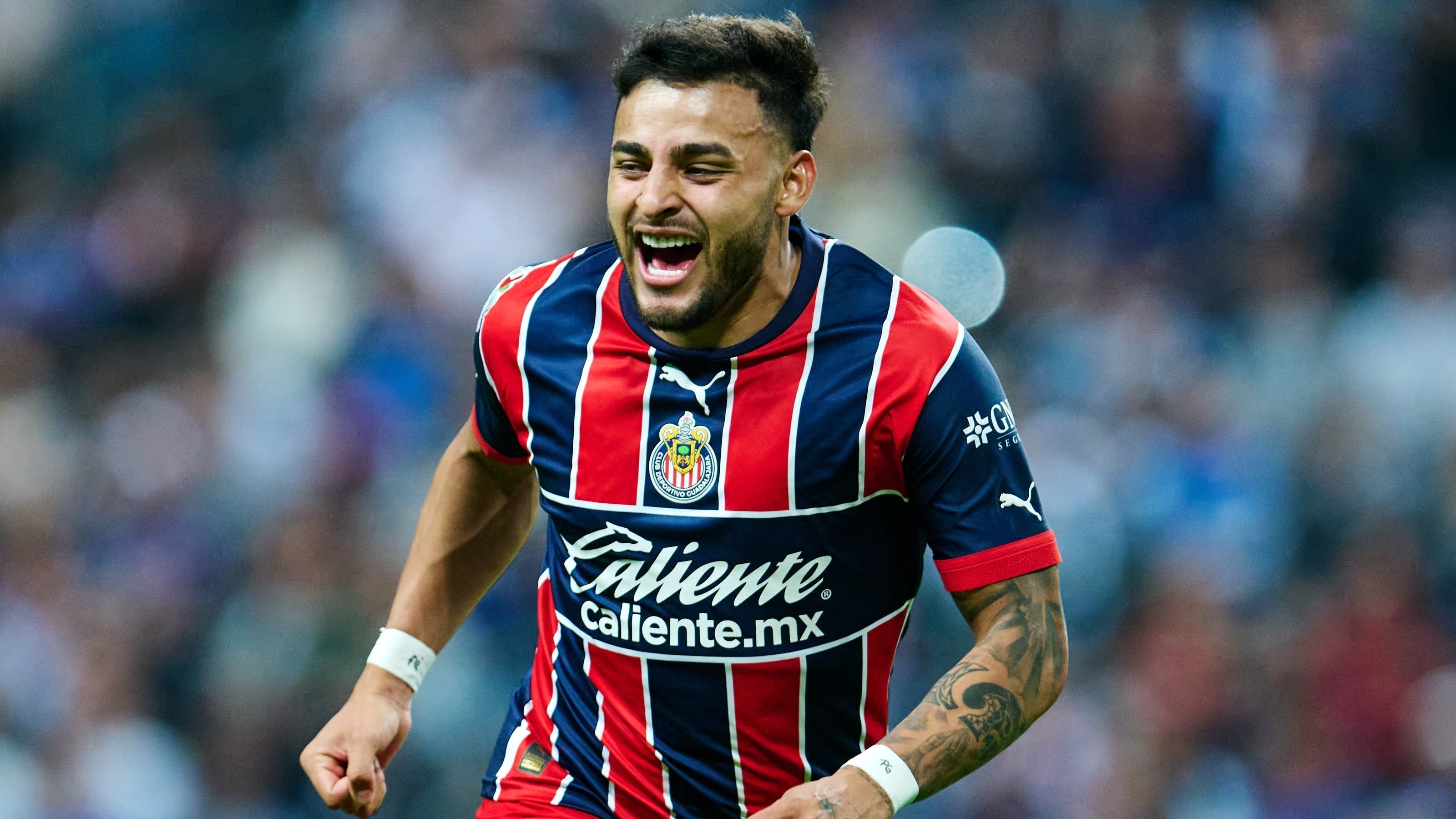 Alexis Vega celebrates his goal 0-1 of Guadalajara during the game Monterrey vs Guadalajara, corresponding to Round 01 of the Torneo Clausura 2023 of the Liga BBVA MX, at BBVA Bancomer Stadium, on January 07, 2023.
<br><br>
Alexis Vega celebra su gol 0-1 de Guadalajara durante el partido Monterrey vs Guadalajara, Correspondiente a la Jornada 01 del Torneo Clausura 2023 de la Liga BBVA MX, en el Estadio BBVA Bancomer, el 07 de Enero de 2023.