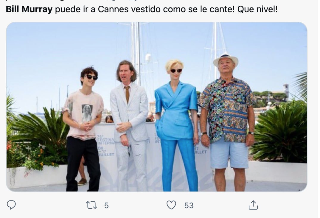 Timothée Chalamet, Wes Anderson, Tilda Swinton y Bill Murray