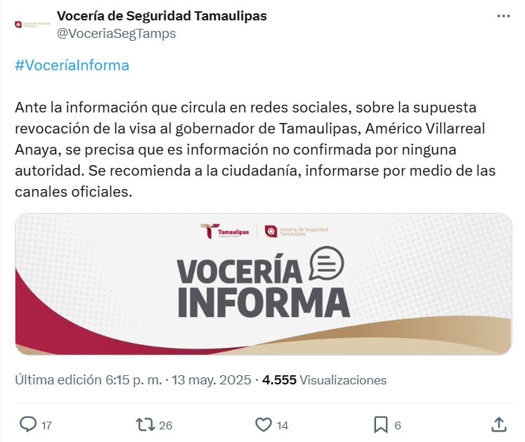 Revocación de visa de Américo Villarreal