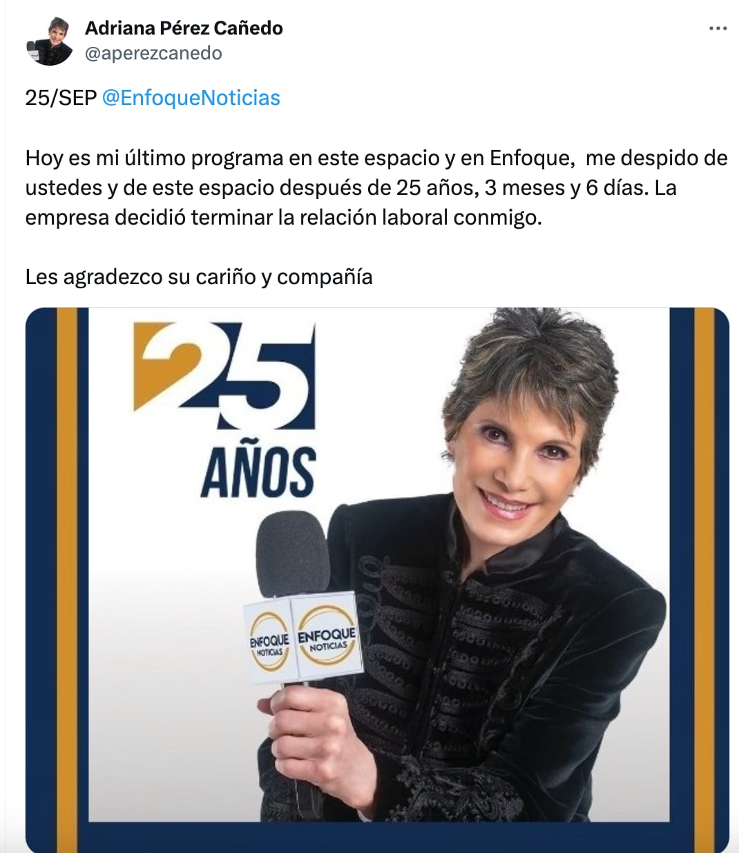 Adriana Pérez Cañedo se despide de Enfoque Noticias