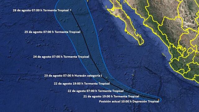 La tormenta tropical 10-E se convertirá en huracán el próximo 23 de agosto.