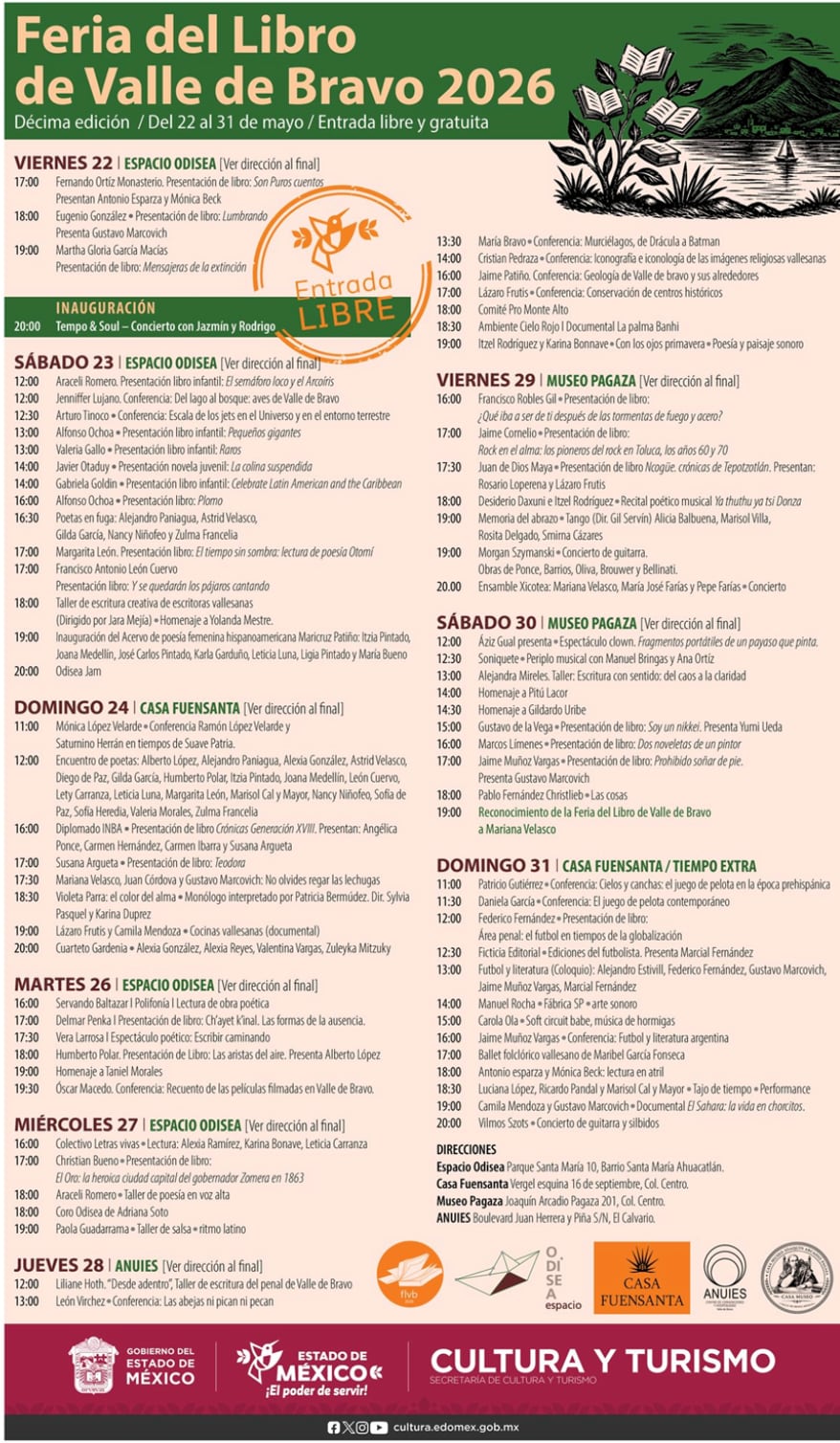 Programación completa, 22 al 31 de mayo de 2026.