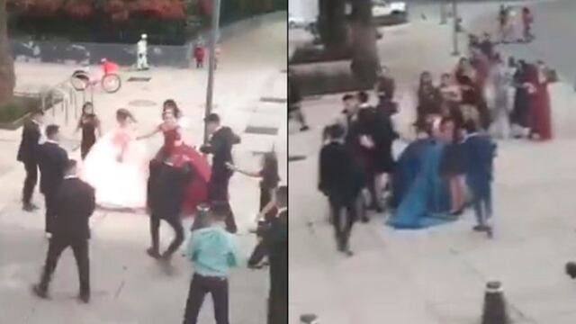 Chambelanes de distintas quinceañeras se agarran a golpes.