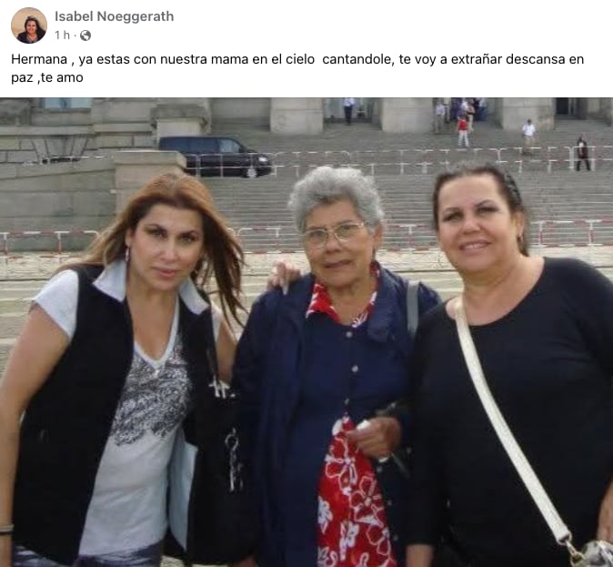 Isabel Noeggerath confirma la muerte de su hermana Dulce