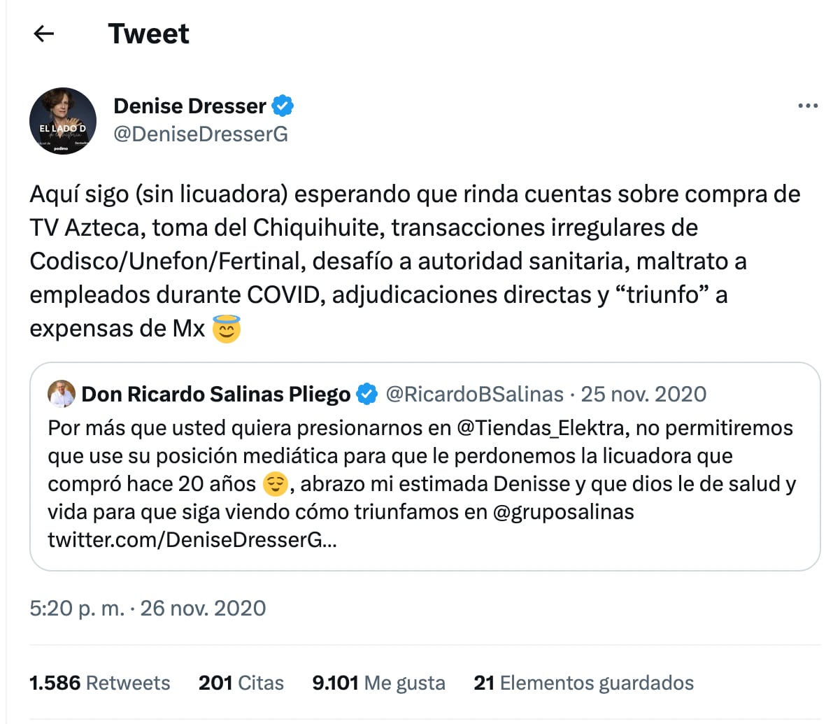 Ricardo Salinas Pliego VS Denise Dresser