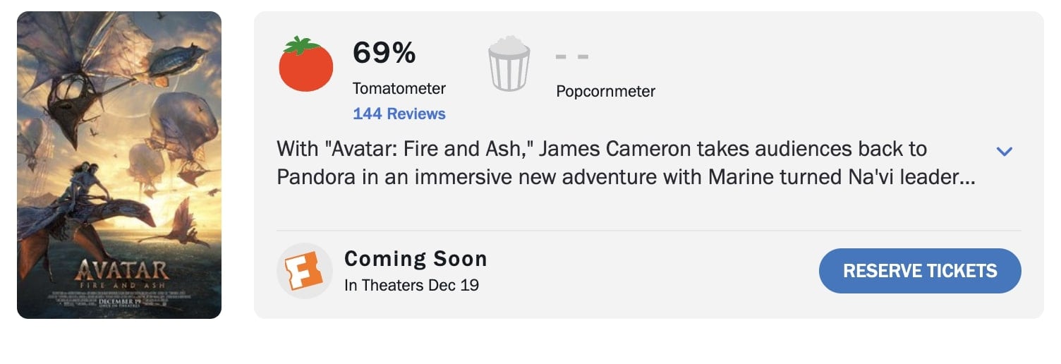 Avatar 3 en Rotten Tomatoes