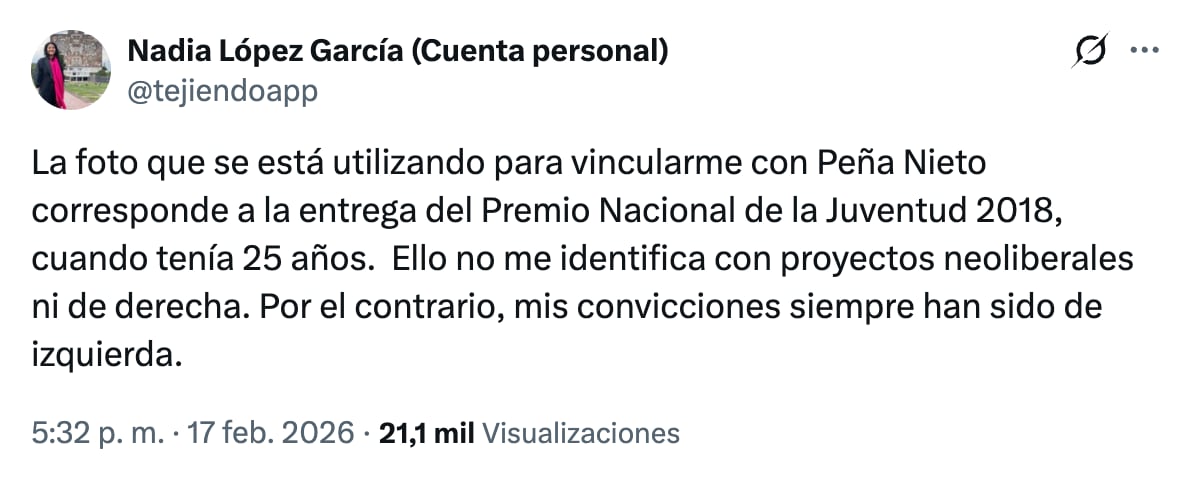 Nadia López responde a las críticas por la foto con Peña Nieto