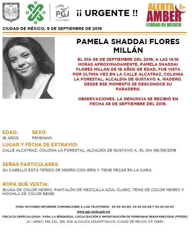 Pamela Shaddai Flores Millán Alerta Amber