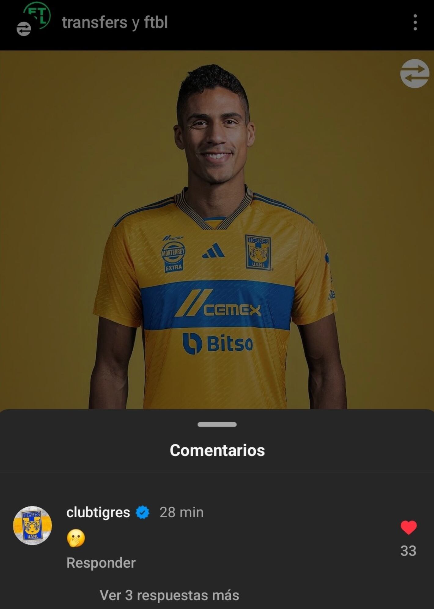Cuenta de Transfers en IG y Tigres comentando