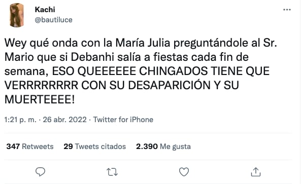 Tuit de usuario que criticó entrevista de la conductora de Telediario al papá de Debanhi.