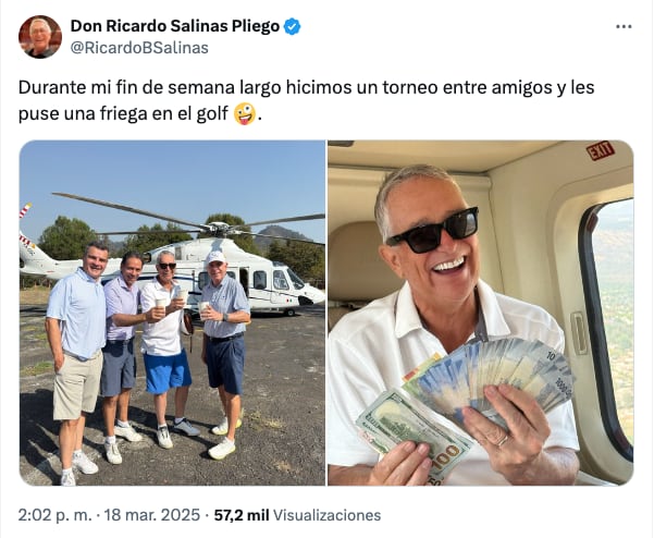 Ricardo Salinas Pliego presume fajo de billetes
