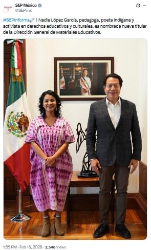 Nadia López García ocupará el cargo de Marx Arriaga en la SEP