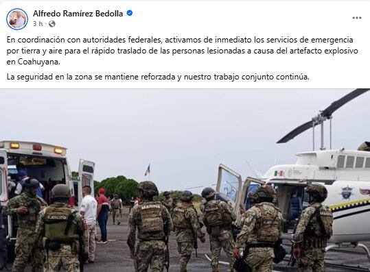 Alfredo Ramírez Bedolla se pronuncia por explosión de coche bomba en Coahuayana