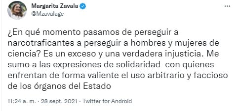 Margarita Zavala rechaza persecución contra científicos