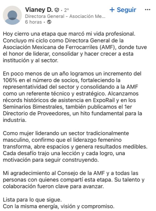 Vianey de la Mora renuncia a la dirección general de la AMF