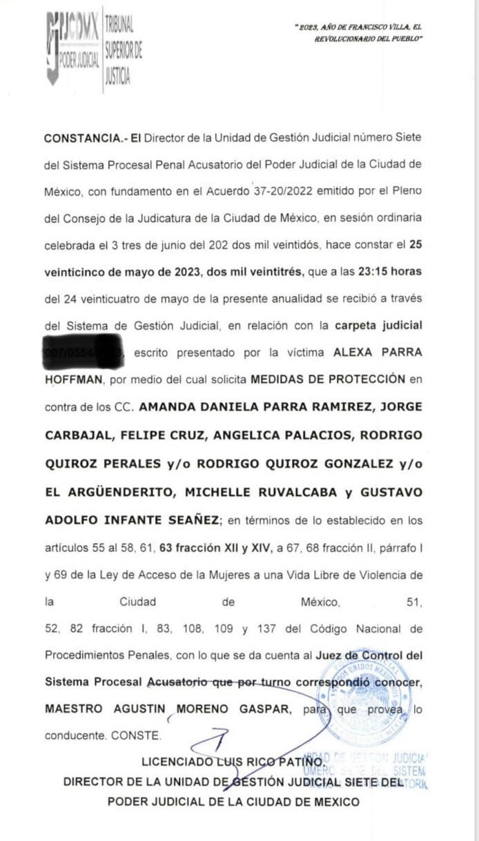 "Medidas de protección" que Alexa Hoffman interpuso a varios periodistas y su hermana.