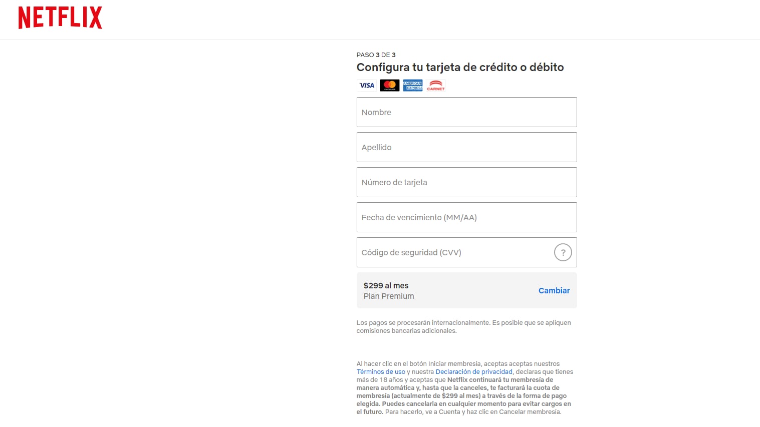 Netflix método de pago