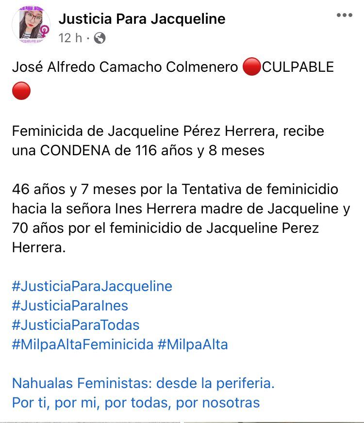 Sentencia contra José Alfredo por el feminicidio de Jacqueline