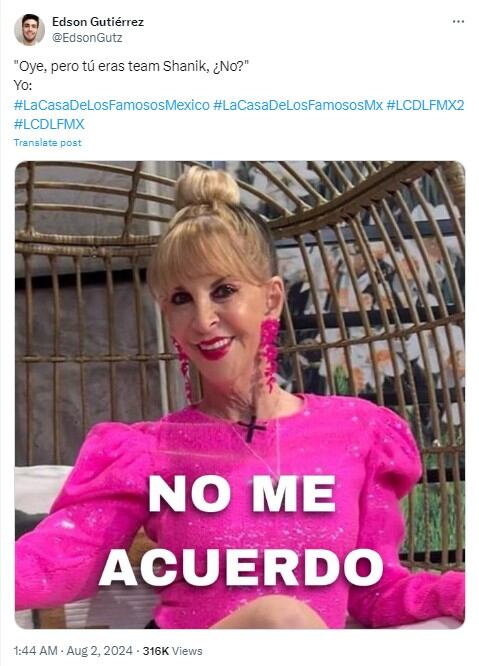 Memes exigiendo la salida de Shanik Berman de La Casa de los Famosos México 2024 por traidora