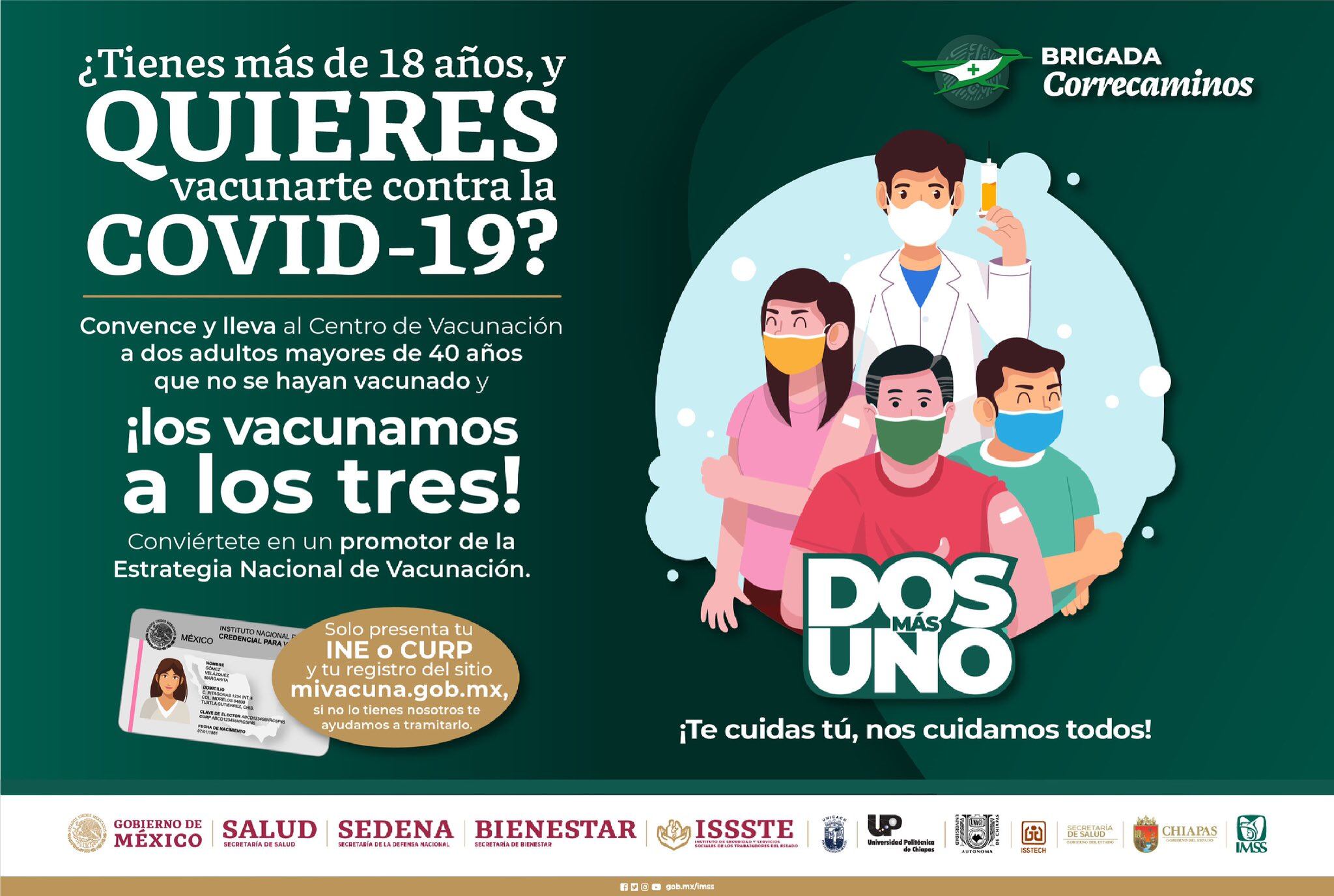 Con '2+1' invitan a vacunar a adultos de 40 y más en Chiapas