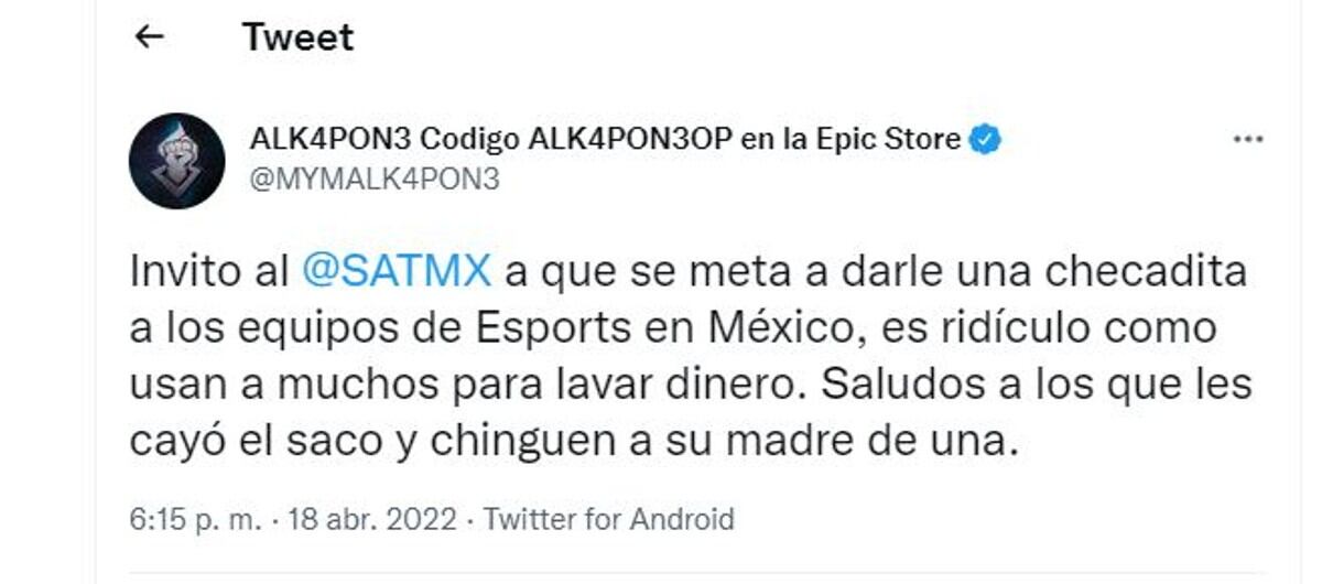 ALK4PON3 sobre lavado de dinero en equipos de esports