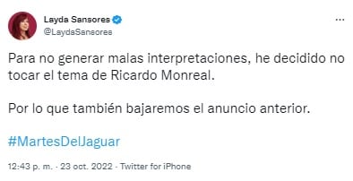 Tuit de Layda Sansores