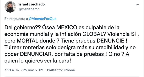 Tuit de critica hacia Vicente Fox/@matisberch