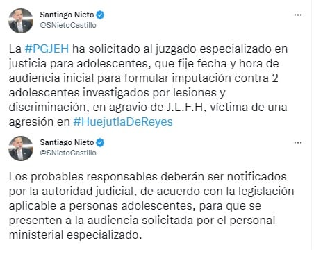 Santiago Nieto informa que se solicitó la audiencia inicial contra jóvenes agresores