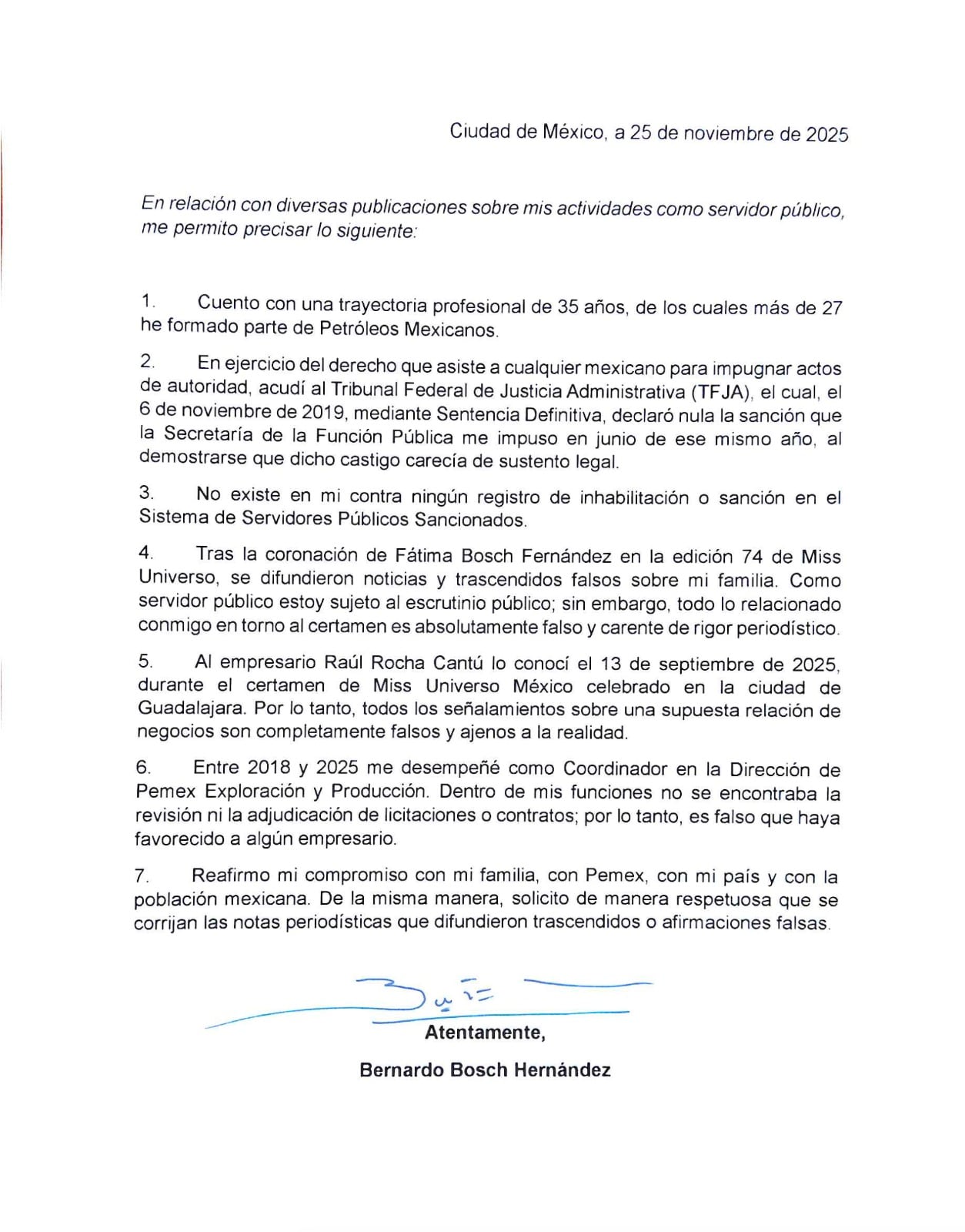 Carta de Bernardo Bosch