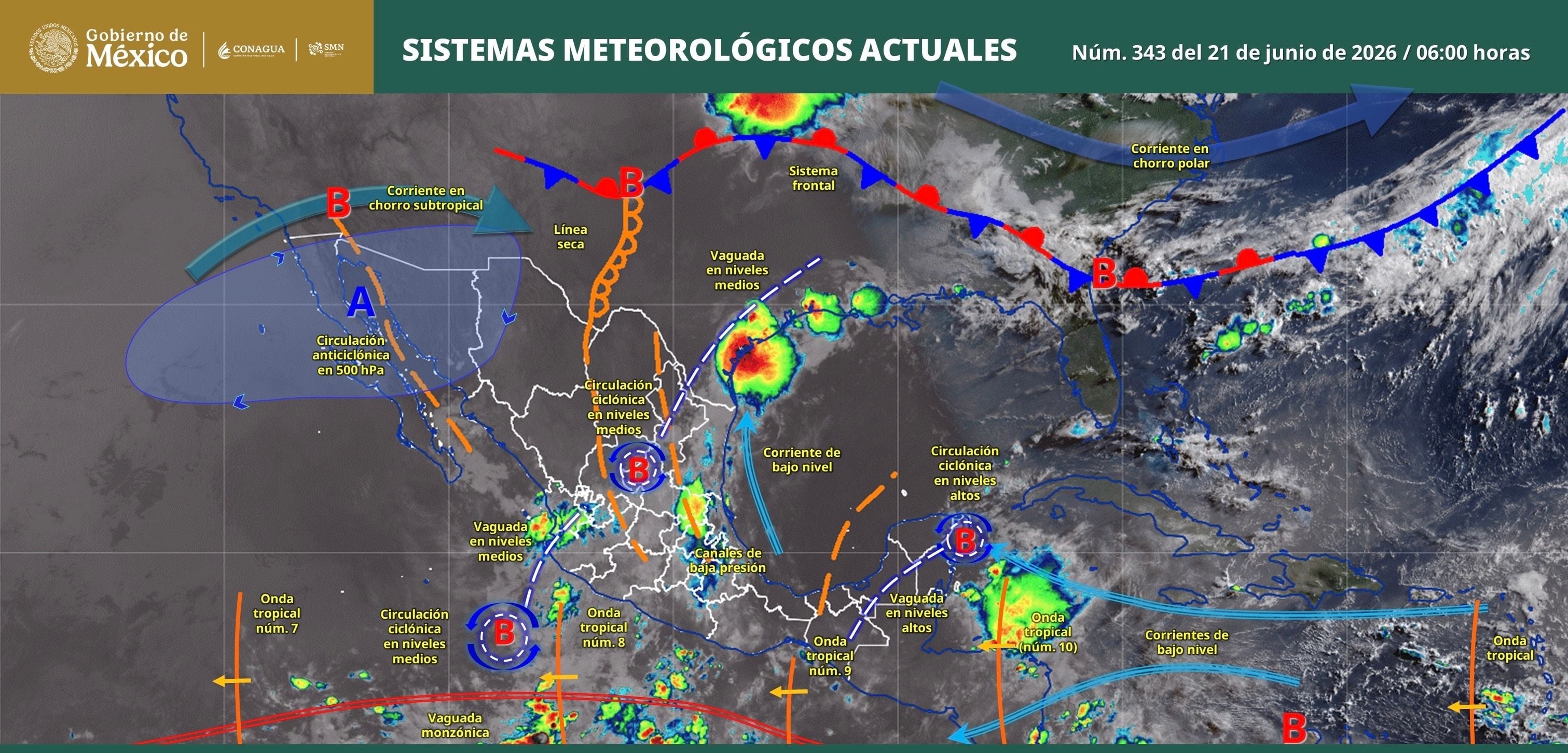 Clima de México este domingo 21 de junio, presentará lluvias y calor en diversos estados del país