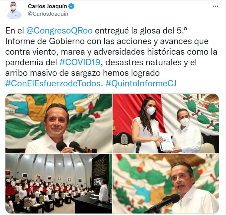 Publicación de Carlos Joaquín González en Twitter