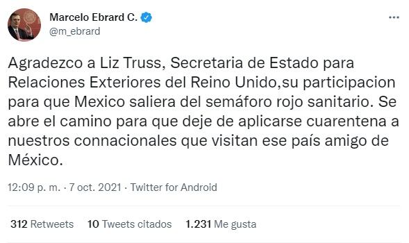 Tuit Marcelo Ebrard