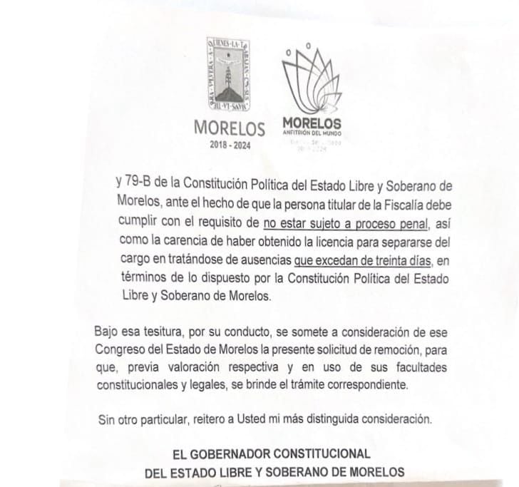 Uriel Carmona: Gobierno de Morelos pide al Congreso Estatal removerlo como fiscal
