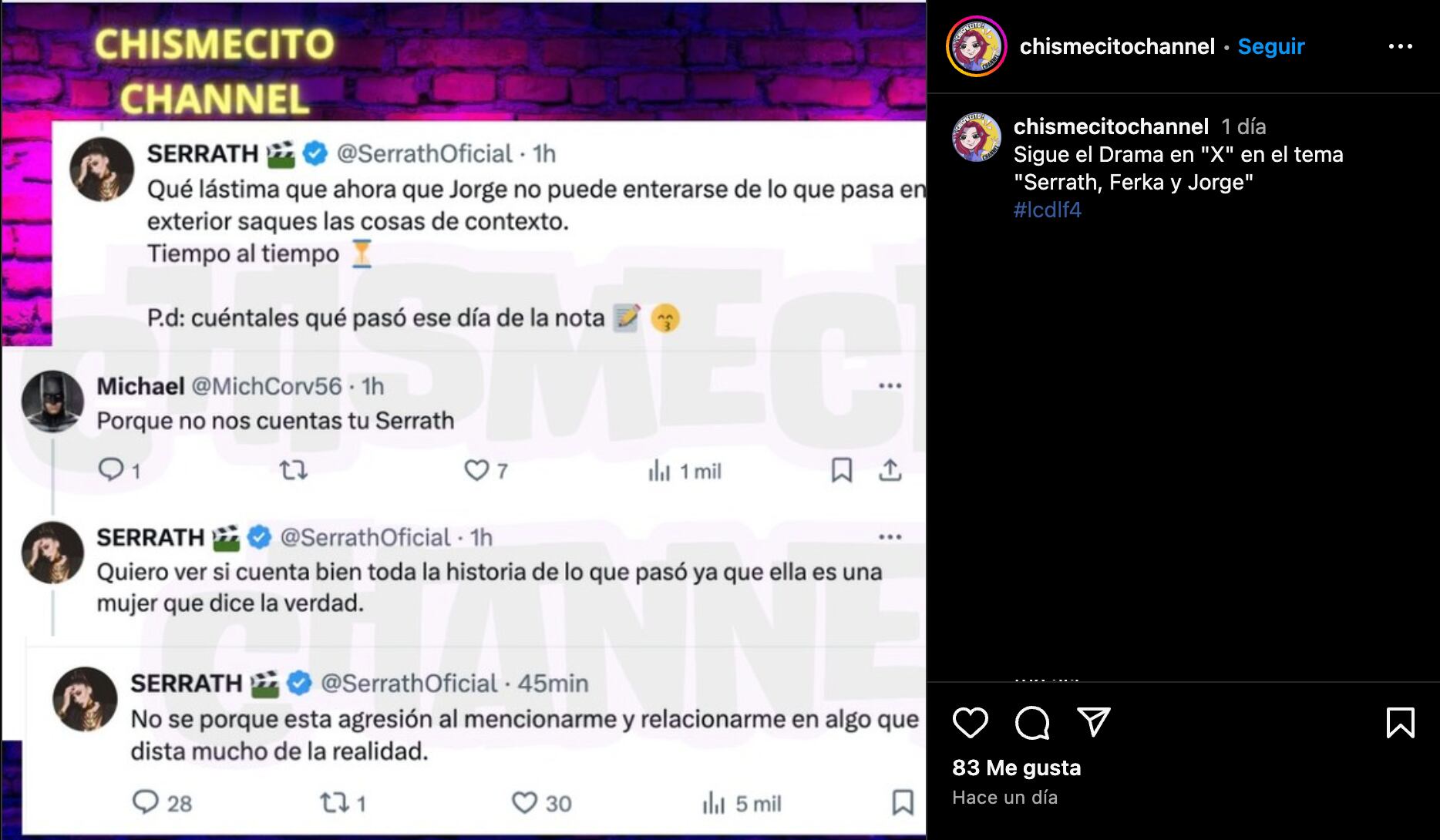 Serrath acusa a Ferka de sacar sus mensajes a Jorge Losa de contexto