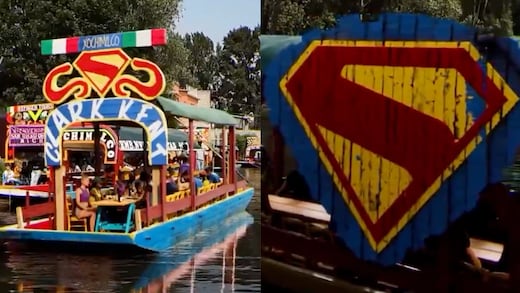 La trajinera de Superman en Xochimilco que promociona la nueva película de James Gunn