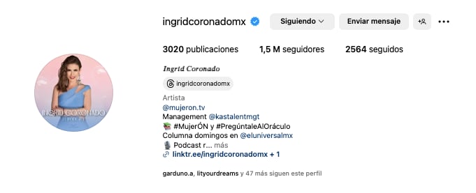 Ingrid Coronado modifica su cuenta de Instagram