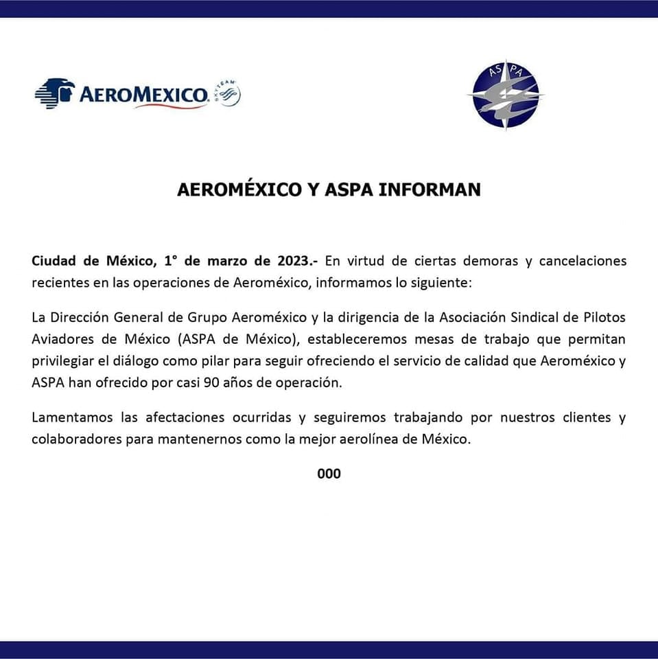 Comunicado Aeroméxico ASPA