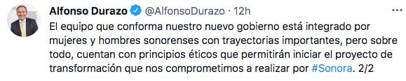 Tuit de Alfonso Durazo