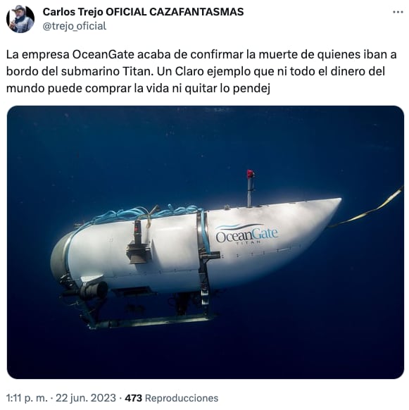 Mensaje de Carlos Trejo sobre submarino que descendió hasta el Titanic